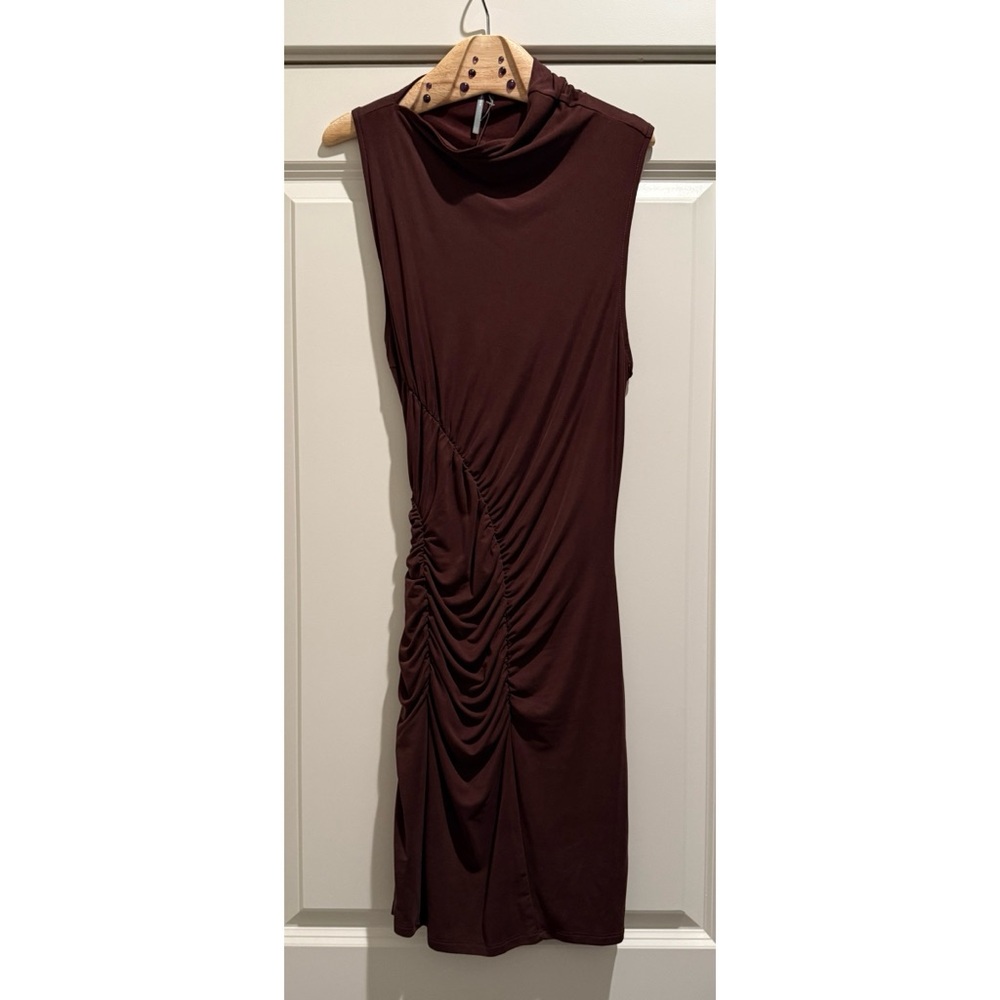 Anthropologie Brown Ruched Sleeveless Mini Dress - Picture 4 of 8